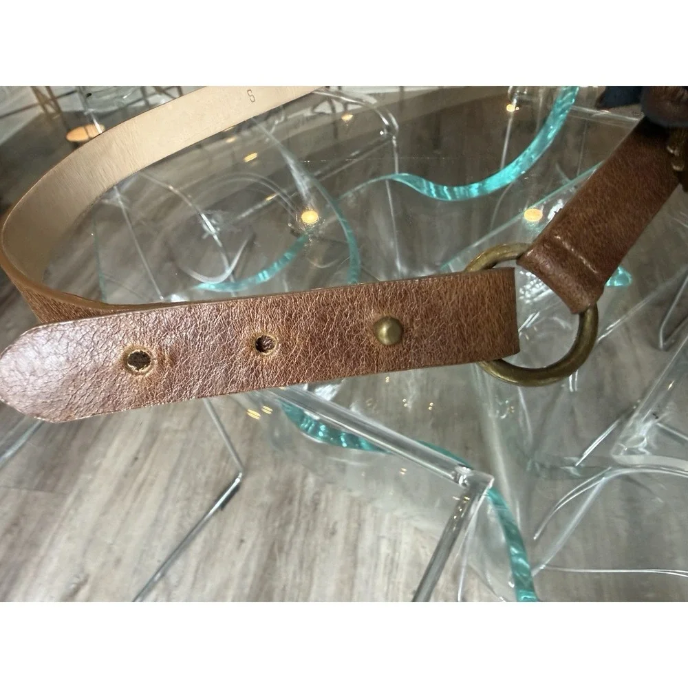 Vintage Streets Ahead Gold Leather Flower Brown Thin Chain Belt Sz S 49463